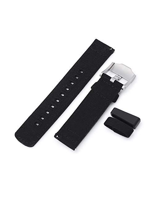 20mm Matte Black Quick Release Canvas Watch Strap, Rubber or Canvas Loop