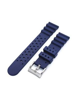 22mm Quick Release Watch Band Blue Rubber Diver FKM Strap, Brushed Buckle