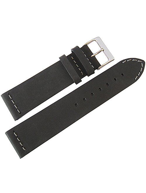 ColaReb 20mm Short Venezia Black Leather Grey Stitch Watch Strap