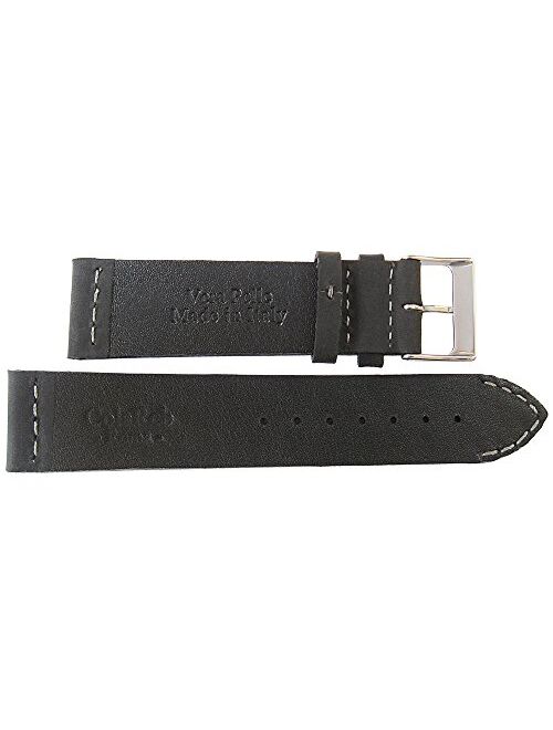 ColaReb 20mm Short Venezia Black Leather Grey Stitch Watch Strap