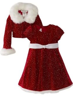 - Girls Christmas Dress Velvet Sparkle Dress with Jacket