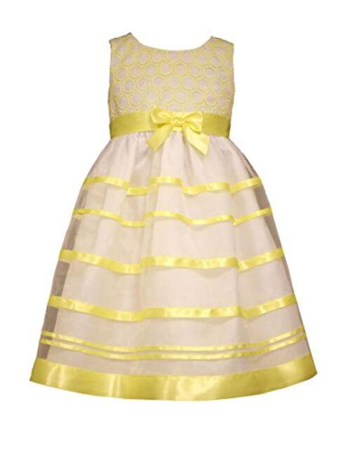 Bonnie Jean Little Girls Embroidered Circle Organza Satin Bow Dress, Yellow,