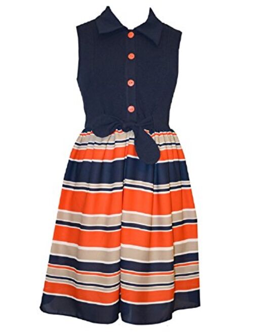Bonnie Jean Navy Colorblock Chiffon Hanky Hem Uniforms Dress