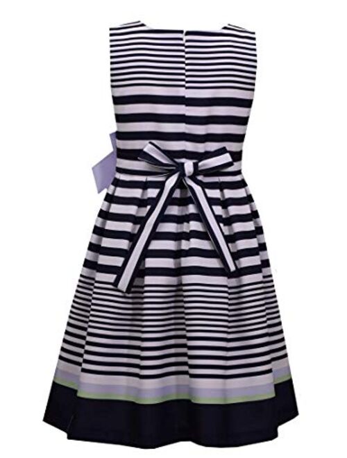Bonnie Jean Little Big Girls 4-16 Poly Poplin Fit and Flare Multi-Stripe Navy Dress