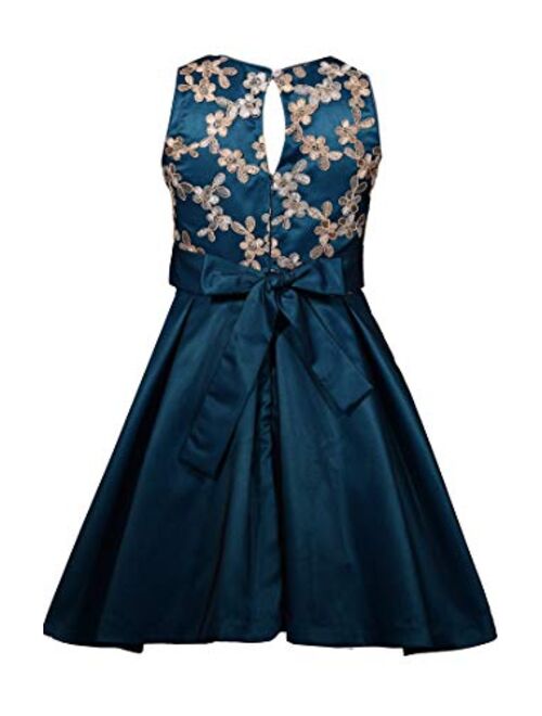 Bonnie Jean Big Girls 7-16 Floral Embroidered Bodice to Mesh Satin Box Pleated Party Dress