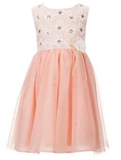 Little Girls Ballerina Peach Sequin Embellished Bonaz mesh Dress
