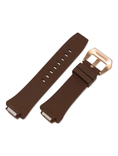 Swiss Legend 28MM Brown Silicone Watch Strap Stainless Rose Gold Buckle fits 46mm Trimix Diver Watch