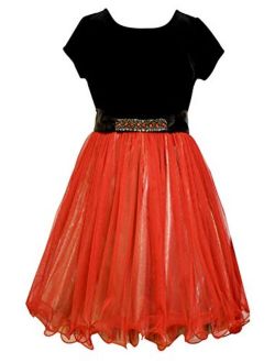Little Girls' Lace to Floral Chiffon Belted Skirt