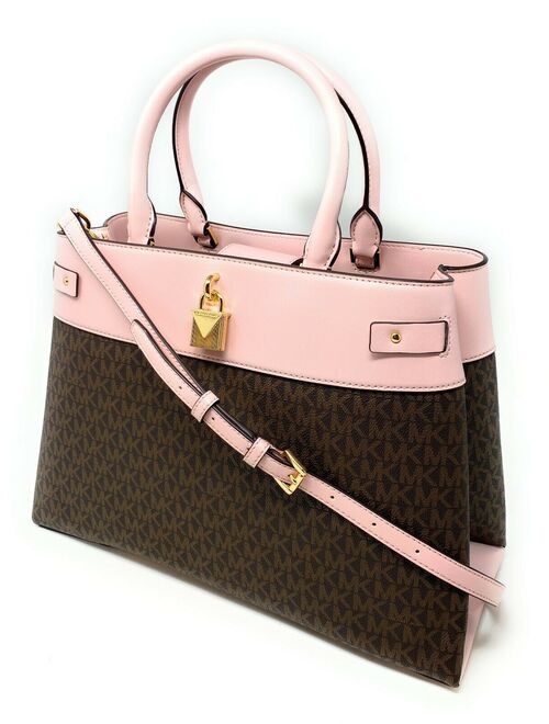 Michael Kors Gramercy Leather Satchel in Signature Brown Blush