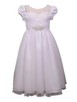 Girl's First Communion Dress with Jewel Accent, Short Sleeve