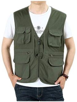 Gihuo Men's Casual Safari Travel Fishing Mesh Zip Vest Outdoor Waterproof Utility Vest Gilet