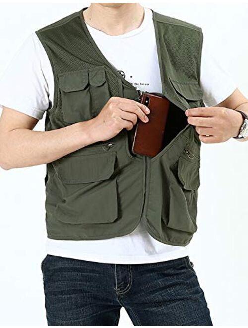 Gihuo Men's Casual Safari Travel Fishing Mesh Zip Vest Outdoor Waterproof Utility Vest Gilet