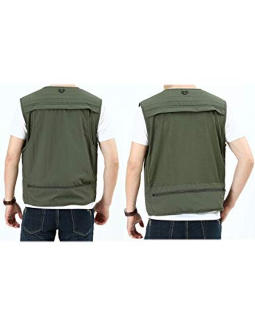 Gihuo Men's Casual Safari Travel Fishing Mesh Zip Vest Outdoor Waterproof Utility Vest Gilet