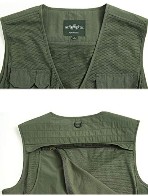 Gihuo Men's Casual Safari Travel Fishing Mesh Zip Vest Outdoor Waterproof Utility Vest Gilet
