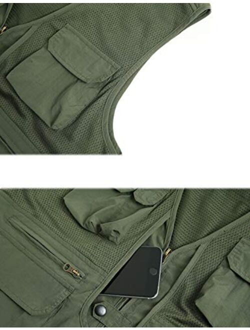 Gihuo Men's Casual Safari Travel Fishing Mesh Zip Vest Outdoor Waterproof Utility Vest Gilet
