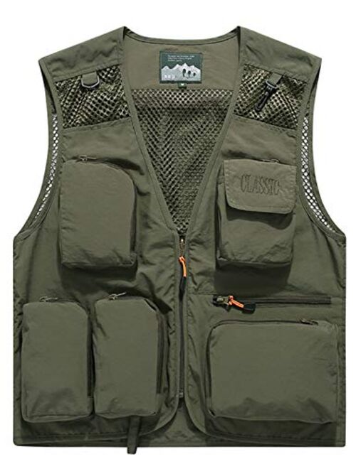 Gihuo Men's Outdoor Removable Back Fishing Mesh Vest with Cargo Pockets