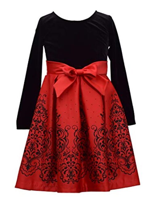 Bonnie Jean Girls Christmas Red Long Sleeved Velvet Satin Dress