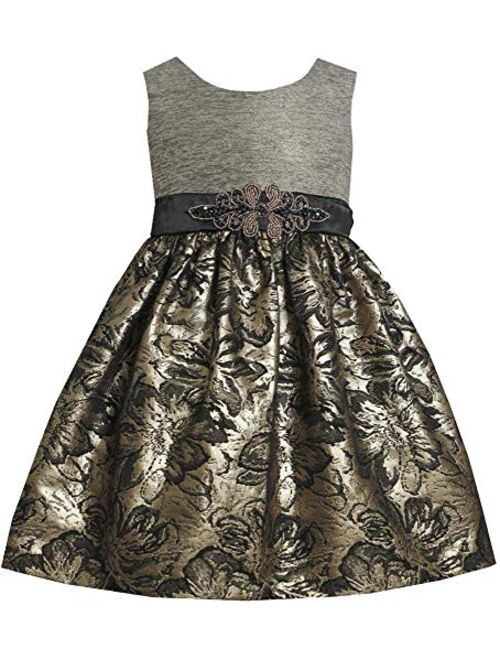 Bonnie Jean Little Girls' Foil To Brocade Waistline Dress