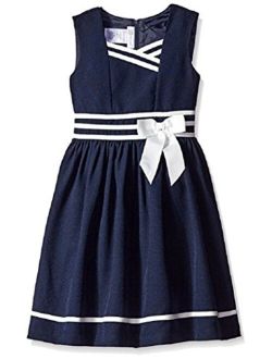 Girls' Easter Poplin Nautical Uniform Dress with Contrast Banding, 4-6X