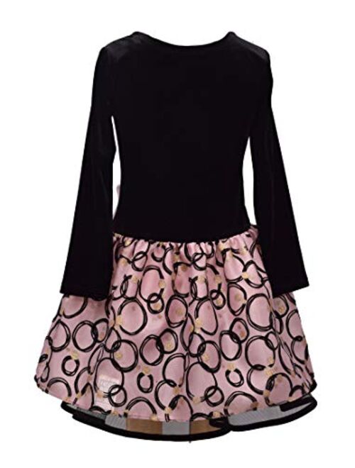 Bonnie Jean Pink and Black Drop Waist Dress for Little and Big Girls