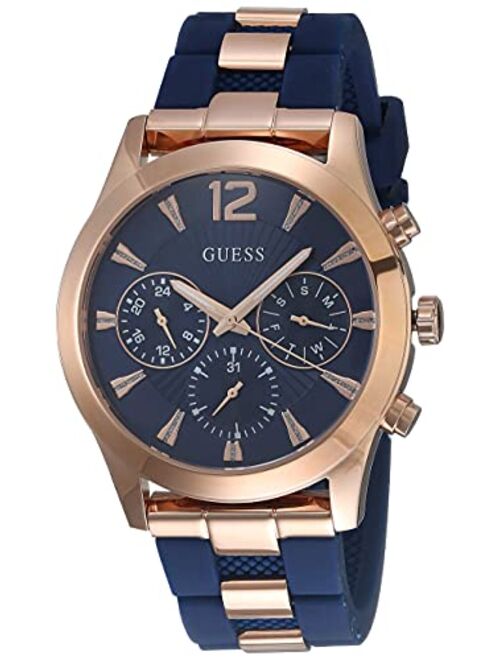 GUESS Women's Stainless Steel Analog Quartz Watch with Silicone Strap, Blue, 22 (Model: U1294L2)