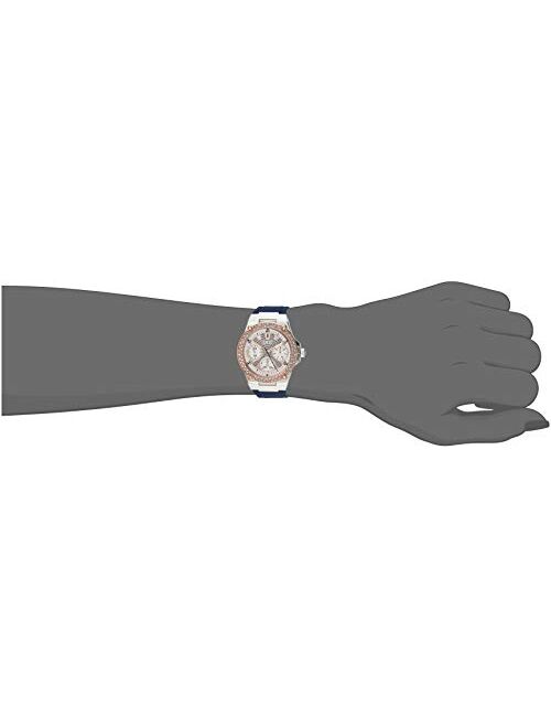 GUESS Women's Stainless Steel Analog Quartz Watch with Silicone Strap, Blue, 18 (Model: U1291L2)