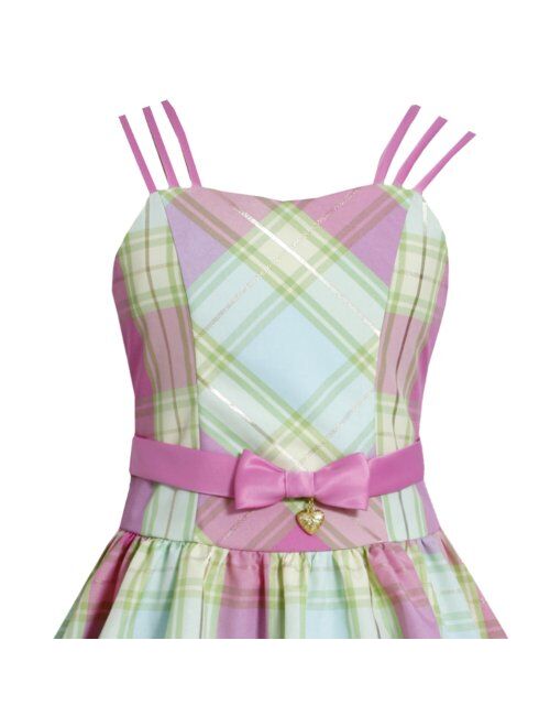 Bonnie Jean Little Girls 4-6X Fuchsia-Pink Metallic Plaid Triple Strap Heart Charm Dress