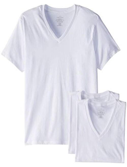 Calvin Klein Men's 3-Pack Cotton Classic Short Sleeve V-Neck T-Shirt, White, Small