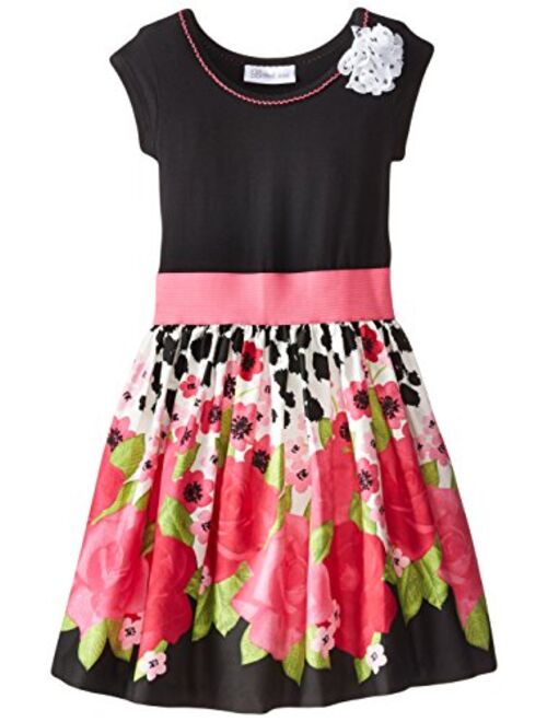 Bonnie Jean Little Girls' Knit To Poplin Border Print Dress