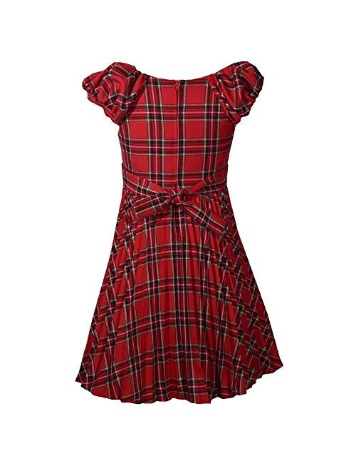 Bonnie Jean Little Girls Red Plaid Pattern Bow Accent Christmas Dress 2T-6X