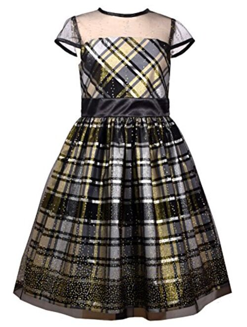 Bonnie Jean Girls Black Plaid Illusion Dress