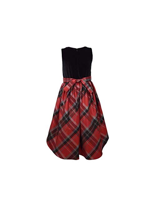 Bonnie Jean Girl's Holiday Christmas Dress 7-16 - Red Black Plaid Hi Low