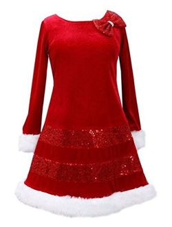 Santa Christmas Red Bow Velvet Dress Girls