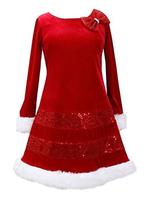 Bonnie Jean Santa Christmas Red Bow Velvet Dress Girls