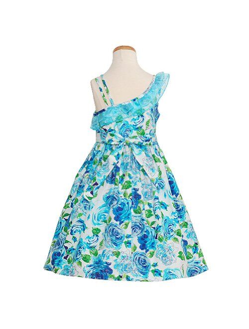 Bonnie Jean Girls Poplin Glittering One Shoulder Dress, Blue, 4-6X