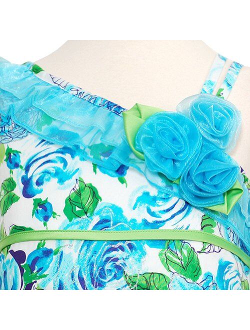 Bonnie Jean Girls Poplin Glittering One Shoulder Dress, Blue, 4-6X