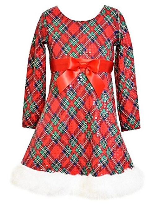 Bonnie Jean Little Girls' Plaid Santa Christmas Dress 7-16