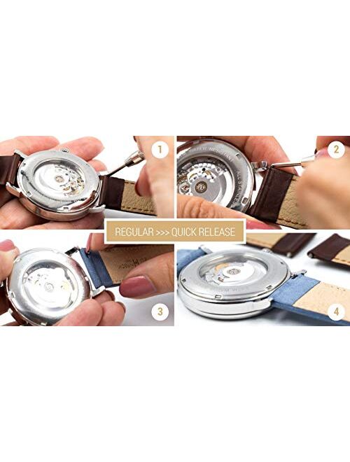 Hirsch Scandic Calf Leather Watch Strap - 12mm, 14mm, 16mm, 18mm, 20mm, 22mm, 24mm, 26mm, 28mm, 30mm - Length - Attachment Width / Buckle Width - Quick Release Watch Band