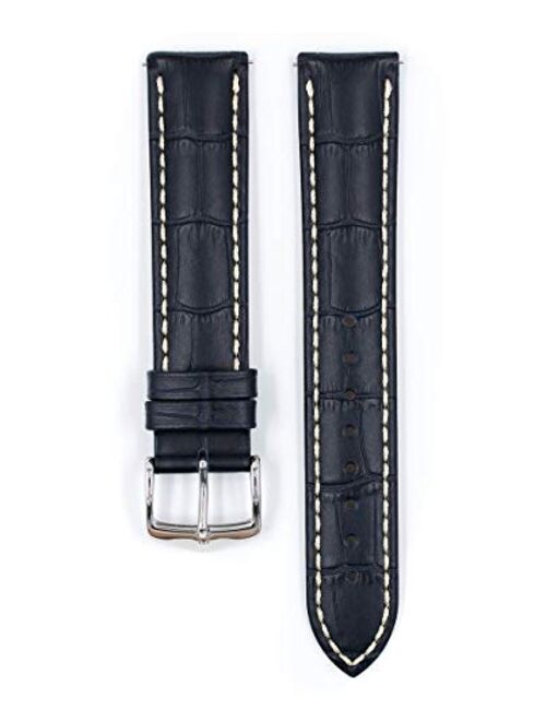 Hirsch Modena Alligator Embossed Calf Leather Watch Strap - 18mm, 19mm, 20mm, 22mm, 24mm - Length - Attachment Width / Buckle Width - Quick Release Watch Band