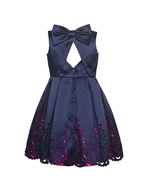 Bonnie Jean Little Girls Navy Laser-Cut Accents Pleated Sleeveless Dress 4-6X