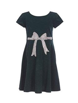 Big Girls 7-16 Green Glitter Bow Fit and Flare Skater Party Dress