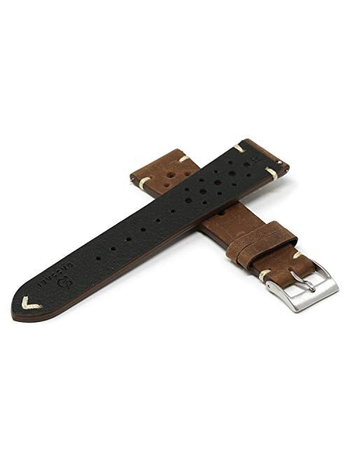 DASSARI Distressed Leather Rally Quick Release Watch Band Strap with Road Worn Finish - Choose Your Color - 18mm 19mm 20mm 21mm 22mm
