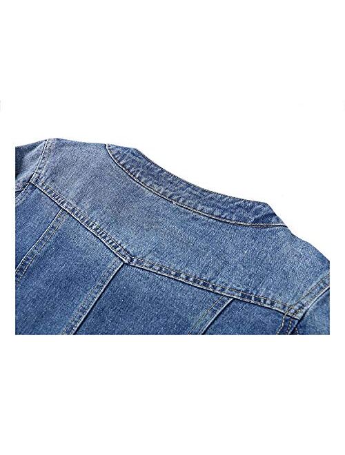 Yimoon Women's Casual Long Sleeve Collarless Washed Denim Jean Jackets