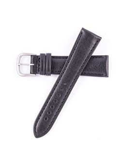 MS892 18mm Long Black Leather Water Resistant Stitched Watch Band