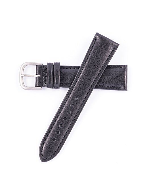 Hadley Roma MS892 18mm Long Black Leather Water Resistant Stitched Watch Band