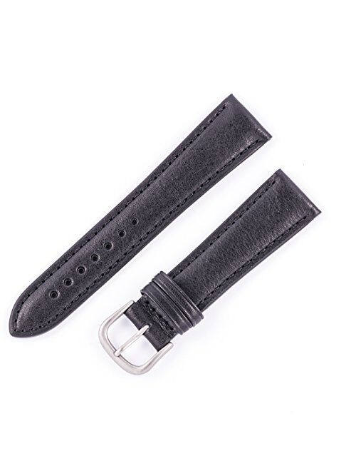 Hadley Roma MS892 18mm Long Black Leather Water Resistant Stitched Watch Band