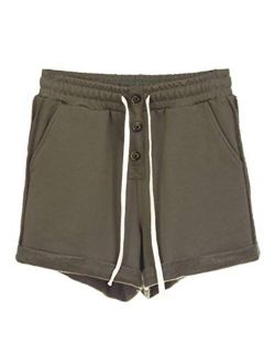 Yimoon Women's Casual Elastic Waist Button Front Gym Shorts Athletic Yoga Shorts