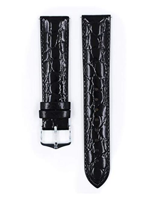 Hirsch Crocograin Bonded Crocodile Leather Watch Strap - 12mm, 13mm, 14mm, 15mm, 16mm, 17mm, 18mm, 19mm, 20mm, 22mm - Length - Attachment Width / Buckle Width - Quick Rel