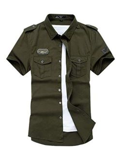 Yimoon Men's Military Loose Fit Button Down Short Sleeve Cargo Shirt
