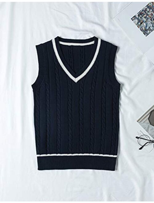 Yimoon Women's Slim V Neck Sleeveless Twist Cable Knit Uniform Sweater Vest